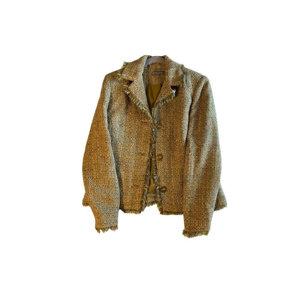 Kate Hill women’s tweed fringe detail button up jacket, 10 P